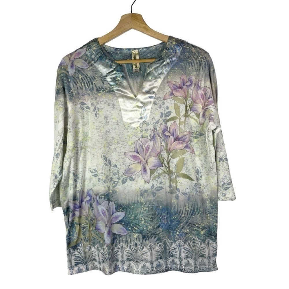 Endless Designs Blue & Purple Floral Y2K Burnout Top L